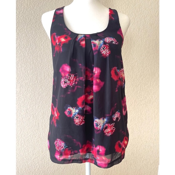 Express Black Floral Sequin Detail Tank Top - xs - Picture 1 of 3